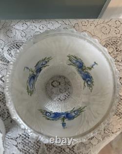 Set Of 3 Vintage Reverse Painted Floral Glass Bell Shape Lamp Light Shades 5 H