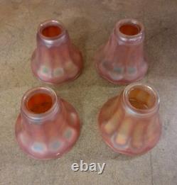 Set Of 4 Vintage Nuart Style Fluted Satin Marigold Carnival Glass Shades-2-1/4