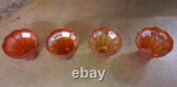 Set Of 4 Vintage Nuart Style Fluted Satin Marigold Carnival Glass Shades-2-1/4
