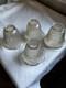 Set Of Four Antique Champagne Pressed Glass Lampshades 1920s Bow Garland 2 1/4