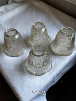 Set Of Four Antique Champagne Pressed Glass Lampshades 1920s Bow Garland 2 1/4
