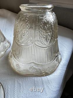Set Of Four Antique Champagne Pressed Glass Lampshades 1920s Bow Garland 2 1/4