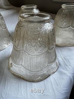 Set Of Four Antique Champagne Pressed Glass Lampshades 1920s Bow Garland 2 1/4