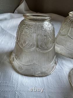 Set Of Four Antique Champagne Pressed Glass Lampshades 1920s Bow Garland 2 1/4