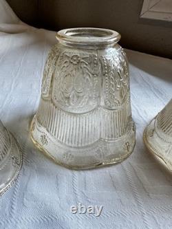 Set Of Four Antique Champagne Pressed Glass Lampshades 1920s Bow Garland 2 1/4