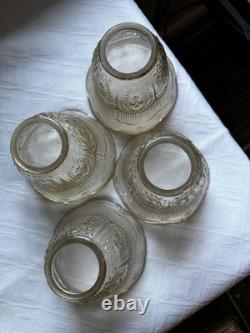 Set Of Four Antique Champagne Pressed Glass Lampshades 1920s Bow Garland 2 1/4
