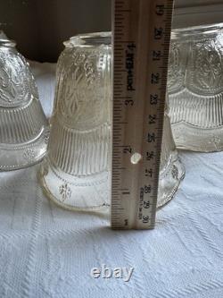 Set Of Four Antique Champagne Pressed Glass Lampshades 1920s Bow Garland 2 1/4