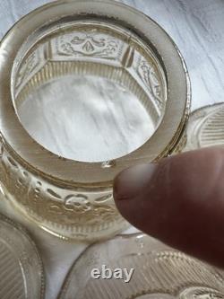 Set Of Four Antique Champagne Pressed Glass Lampshades 1920s Bow Garland 2 1/4