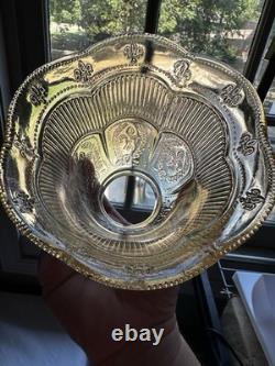 Set Of Four Antique Champagne Pressed Glass Lampshades 1920s Bow Garland 2 1/4