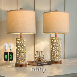 Set of 2 Vintage 22'' Table Lamps with USB Ports for Living Room & Bedroom