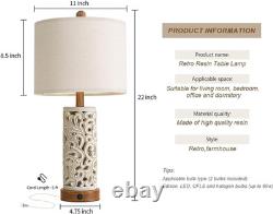 Set of 2 Vintage 22'' Table Lamps with USB Ports for Living Room & Bedroom