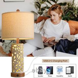 Set of 2 Vintage 22'' Table Lamps with USB Ports for Living Room & Bedroom