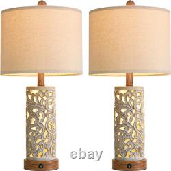 Set of 2 Vintage 22'' Table Lamps with USB Ports for Living Room & Bedroom