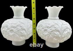 Set of 2 Vintage Fenton Milk Glass Electric Lamp Globe Shade White Poppy Flower