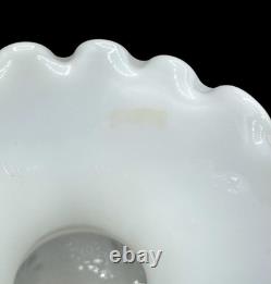 Set of 2 Vintage Fenton Milk Glass Electric Lamp Globe Shade White Poppy Flower