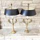 Set Of 2 Vintage French Gilt Bronze & Tole Bouillotte Table Lamps Metal Shades