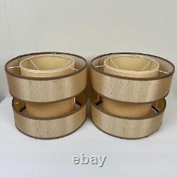 Set of 2 Vintage MCM Tiered Swag Light Lamp Shades Fabric Covered Beige 8 x 10