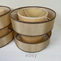 Set of 2 Vintage MCM Tiered Swag Light Lamp Shades Fabric Covered Beige 8 x 10