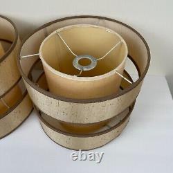 Set of 2 Vintage MCM Tiered Swag Light Lamp Shades Fabric Covered Beige 8 x 10