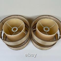 Set of 2 Vintage MCM Tiered Swag Light Lamp Shades Fabric Covered Beige 8 x 10