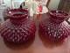 Set Of 2 Vintage Ruby Red Hurricane Lamp Shades Diamond Quilt Cadmium Uv Glow