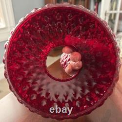 Set of 2 Vintage Ruby Red Hurricane Lamp Shades Diamond Quilt CADMIUM UV GLOW