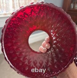 Set of 2 Vintage Ruby Red Hurricane Lamp Shades Diamond Quilt CADMIUM UV GLOW