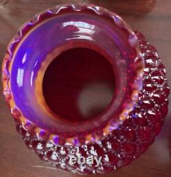 Set of 2 Vintage Ruby Red Hurricane Lamp Shades Diamond Quilt CADMIUM UV GLOW