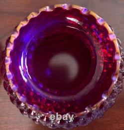 Set of 2 Vintage Ruby Red Hurricane Lamp Shades Diamond Quilt CADMIUM UV GLOW