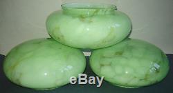 Set of 3 VINTAGE OLD Art Deco Loetz BEAUTIFUL GREEN glass lamp shade globe