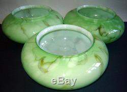 Set of 3 VINTAGE OLD Art Deco Loetz BEAUTIFUL GREEN glass lamp shade globe