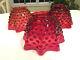 Set Of 3 Vintage/antique Cranberry Ruby Red Glass Hobnail Ruffled Lamp Shades