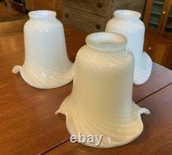 Set of 3 Vintage Opalescent Swirl Ruffled Lamp Shades