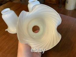 Set of 3 Vintage Opalescent Swirl Ruffled Lamp Shades