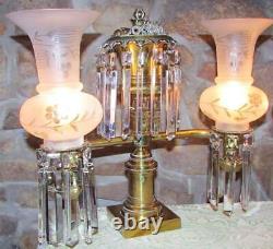 Set of 4 Vintage Satin Glass Argand Astral Lamp Shades Wheel Cut to Clear Floral