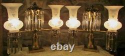 Set of 4 Vintage Satin Glass Argand Astral Lamp Shades Wheel Cut to Clear Floral