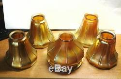 Set of 5 Vintage AURENE Iridescent Art Glass Lamp Shades