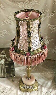 Shabby Chic Fringe Lamp Shade & Art Deco Boudoir Base HAND SEWN Antique Vintage