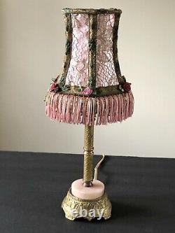 Shabby Chic Fringe Lamp Shade & Art Deco Boudoir Base HAND SEWN Antique Vintage