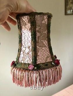 Shabby Chic Fringe Lamp Shade & Art Deco Boudoir Base HAND SEWN Antique Vintage