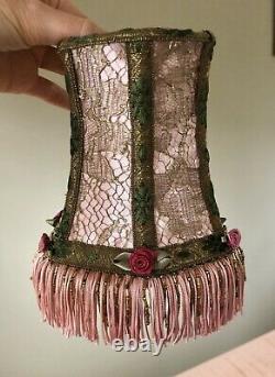 Shabby Chic Fringe Lamp Shade & Art Deco Boudoir Base HAND SEWN Antique Vintage