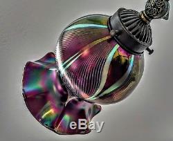 Signed Stuart Abelman 7 Art Glass Iridescent Pulled Feather Lamp Shade Vintage