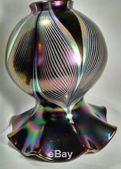 Signed Stuart Abelman 7 Art Glass Iridescent Pulled Feather Lamp Shade Vintage