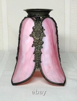 Slag Glass, Bent Panel Tulip Shade, Handel Era, Channel Brass Wrapped, Htf Color