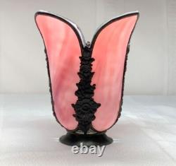Slag Glass, Bent Panel Tulip Shade, Handel Era, Channel Brass Wrapped, Htf Color