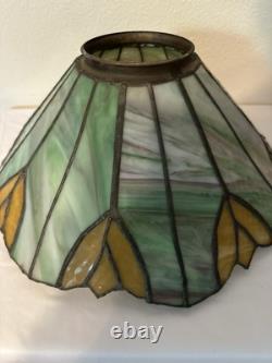 Slag Glass Panels Soldered Stained Glass Style Lamp Shade 14 Vtg