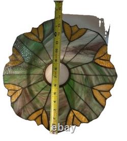 Slag Glass Panels Soldered Stained Glass Style Lamp Shade 14 Vtg