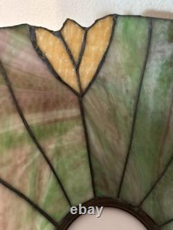 Slag Glass Panels Soldered Stained Glass Style Lamp Shade 14 Vtg