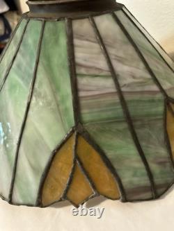 Slag Glass Panels Soldered Stained Glass Style Lamp Shade 14 Vtg