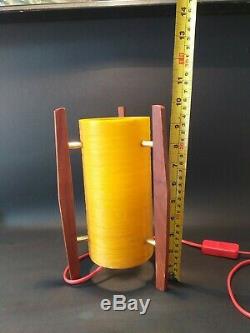 Small Vintage Retro Teak Rocket Table Lamp With Fibreglass Lampshade